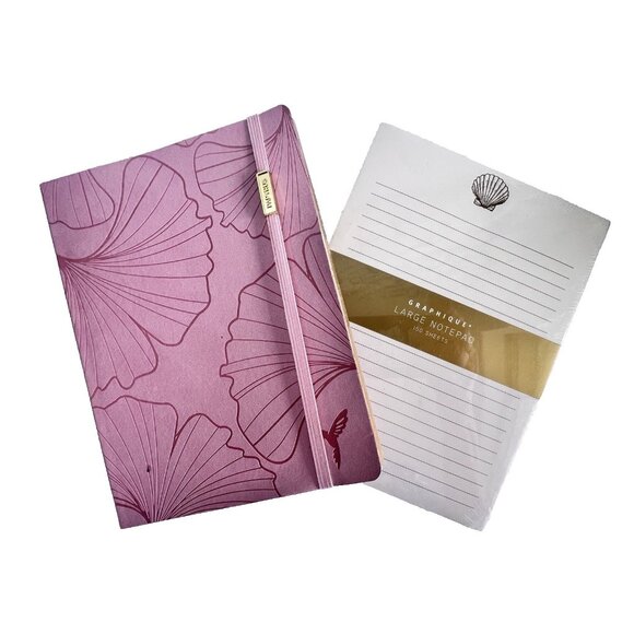 Papyrus Pink Journal Blank Rules Lines Elastic Band & Shell Notepad 150 Sheets - Picture 1 of 3